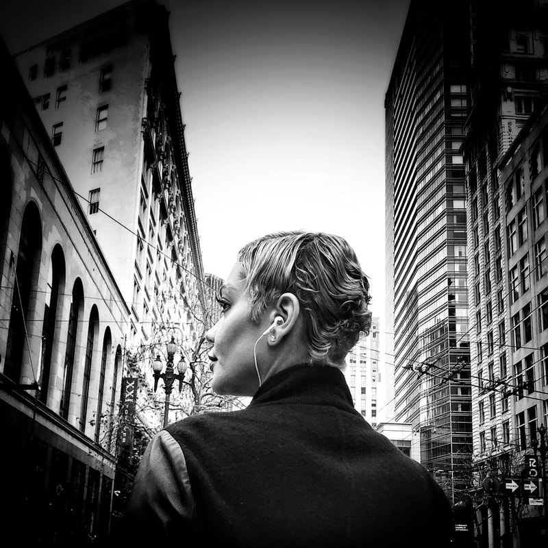 Woman, street photography, black and white, profile, African american, mobile photography, downtown, john nieto