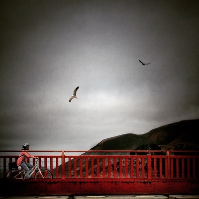 Golden Gate Bridge, Rush Hour, mobile photography, john nieto, street photography, bicyclist
