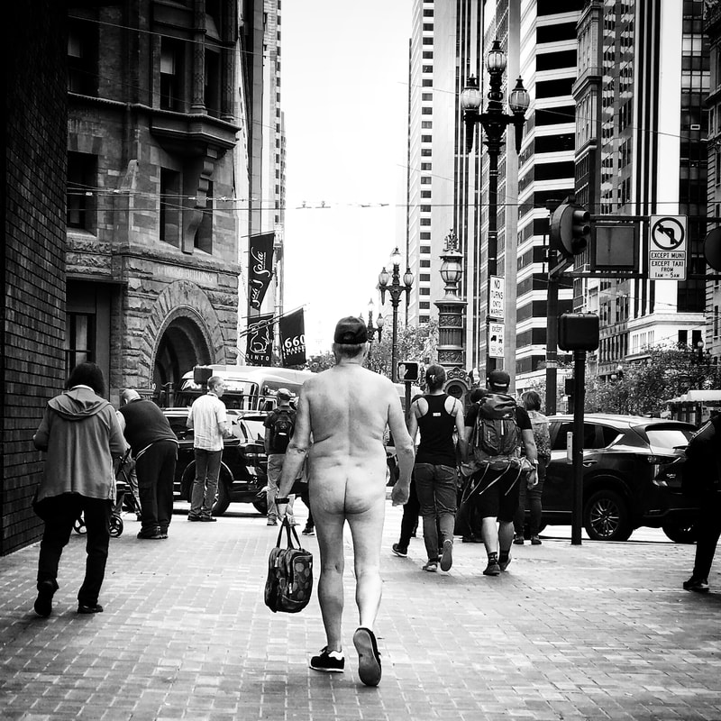 Public nudity, San Francisco, street photography, john nieto, mobile photography, black and white, downtown